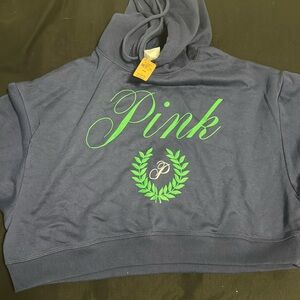 Cropped navy blue pink hoodie
